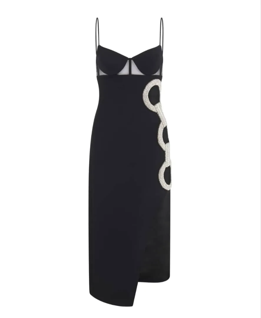 CELESTE Side Slit Bandage Pencil Dress With Side Embellishments