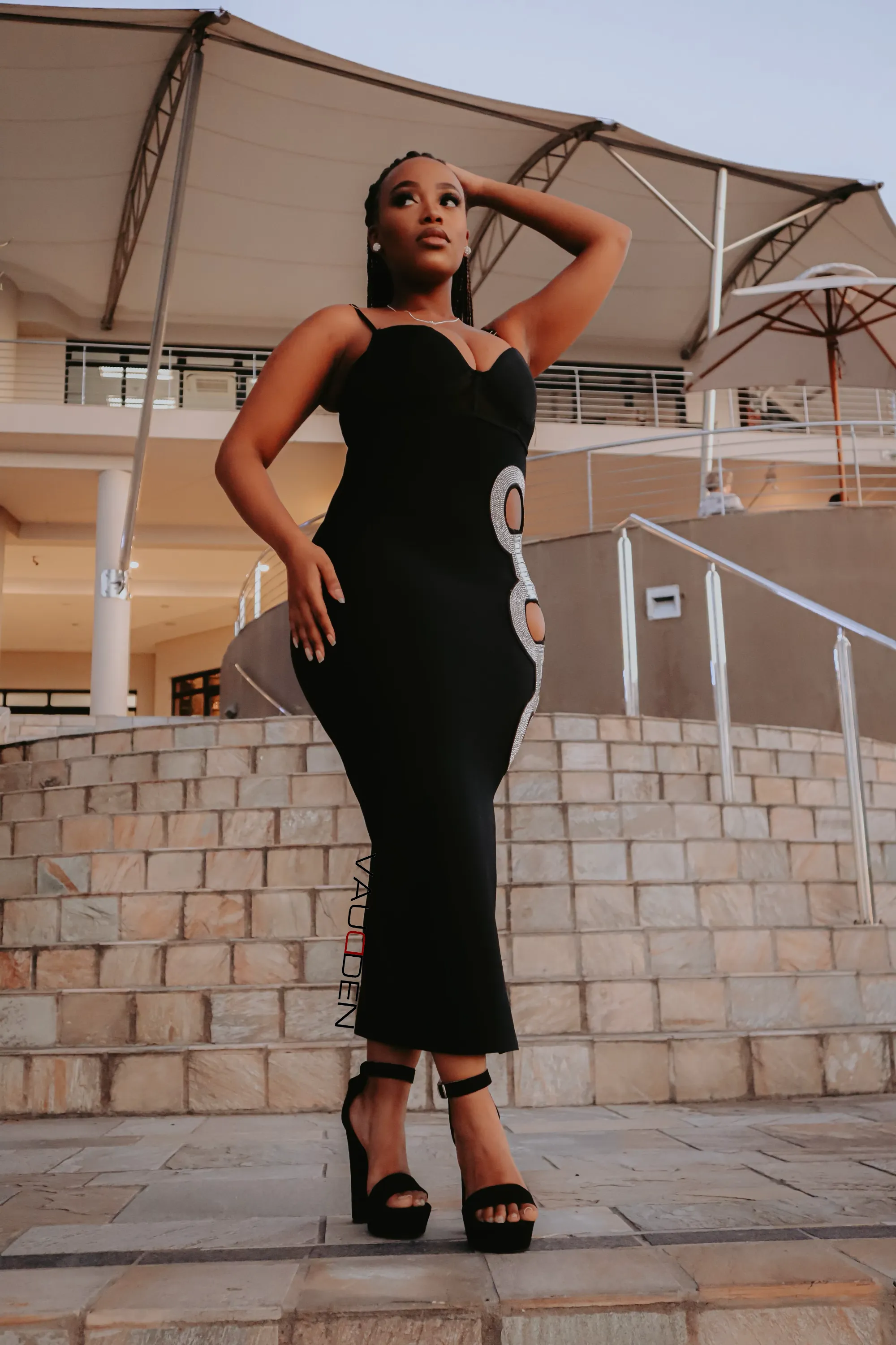 CELESTE Side Slit Bandage Pencil Dress With Side Embellishments