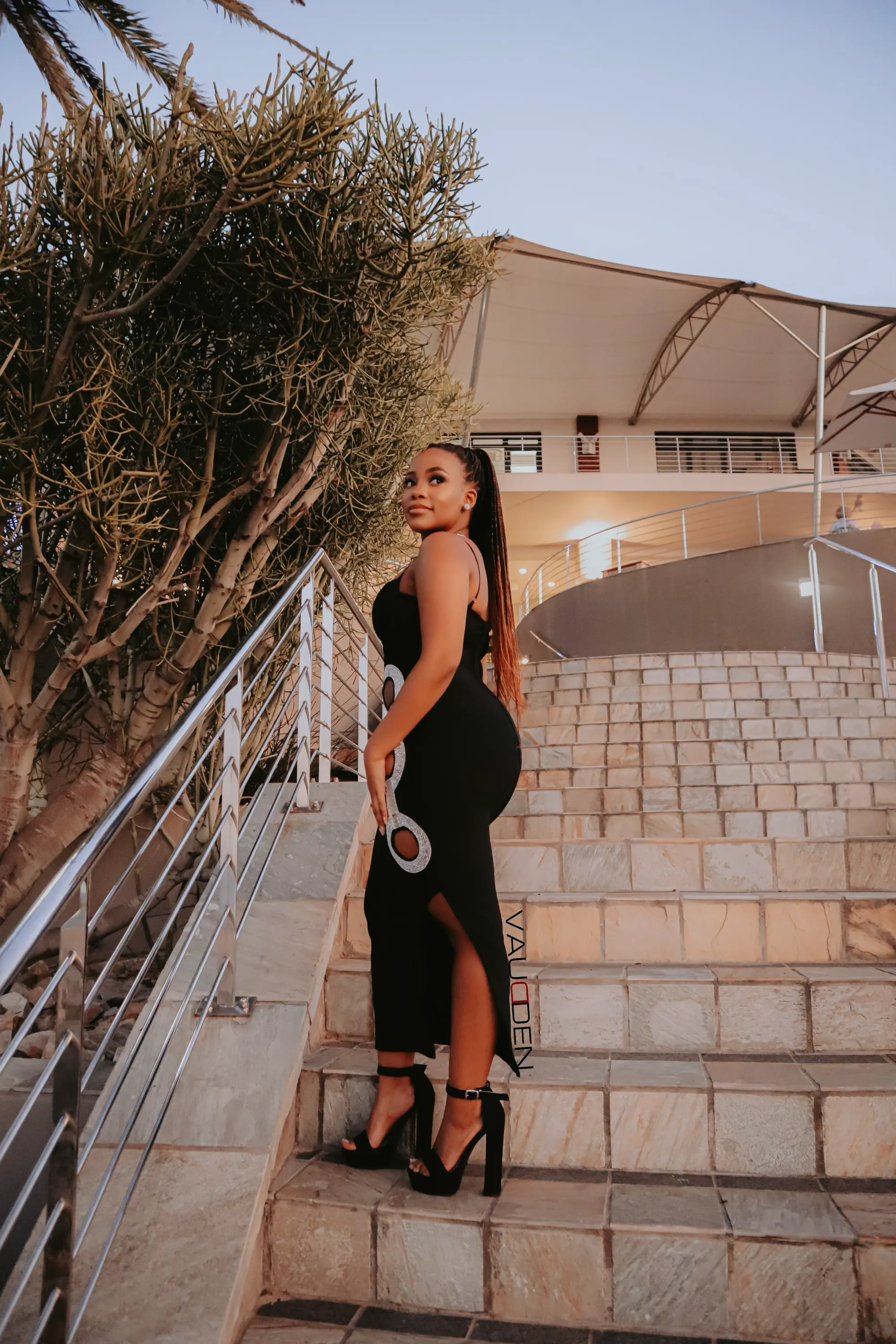 CELESTE Side Slit Bandage Pencil Dress With Side Embellishments