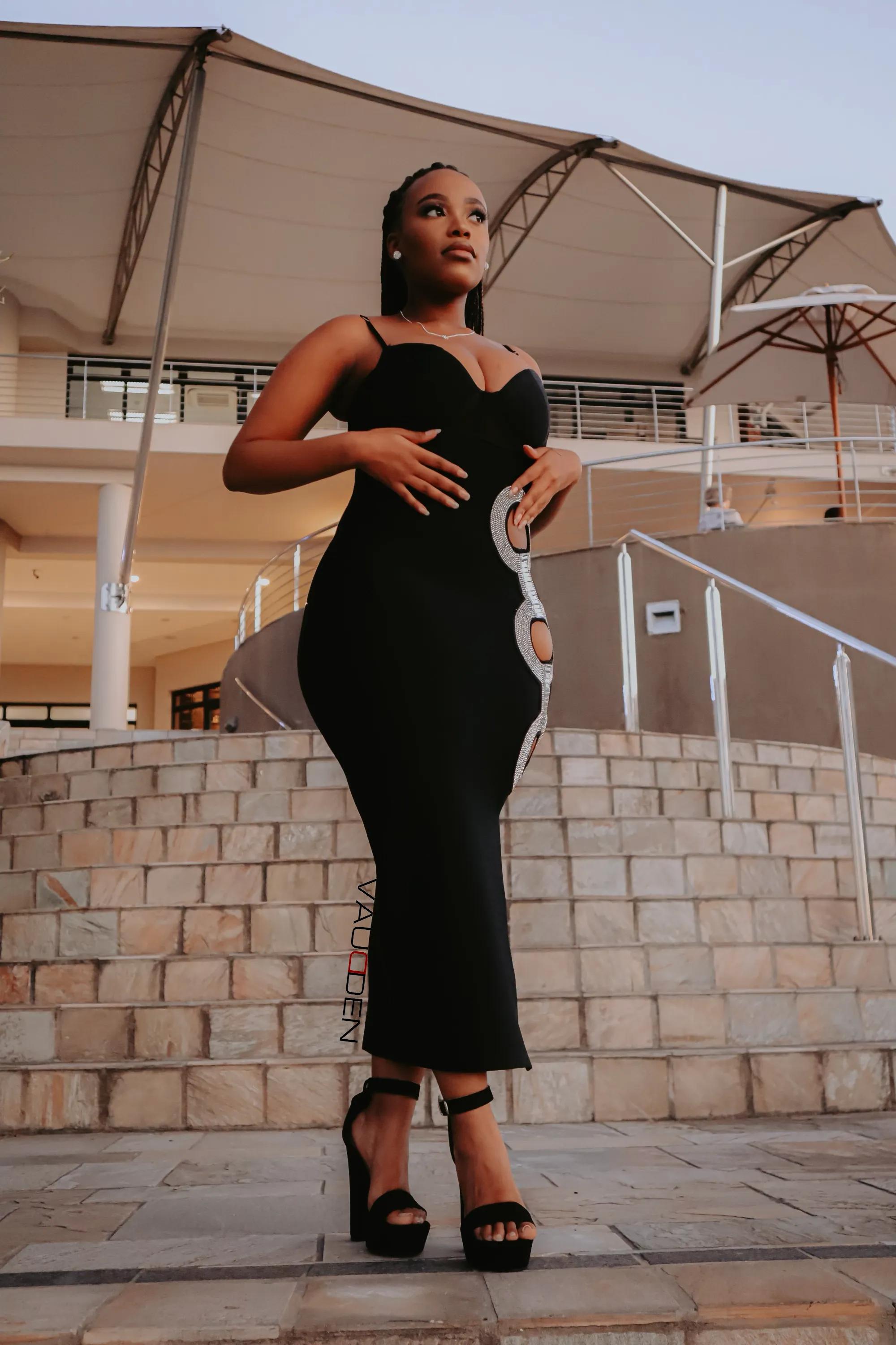 CELESTE Side Slit Bandage Pencil Dress With Side Embellishments