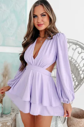 Checkbook Please Long Sleeve Open Back Romper (Lavender)