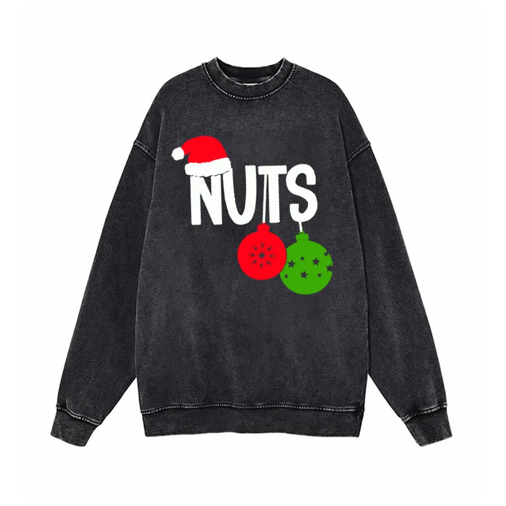 Chest And Nuts Vintage Washed Christmas Couple Sweatshirt