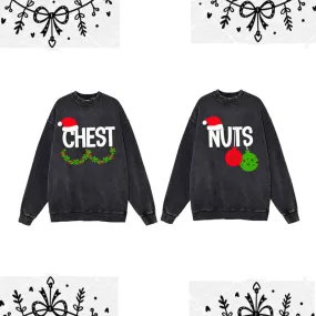 Chest And Nuts Vintage Washed Christmas Couple Sweatshirt