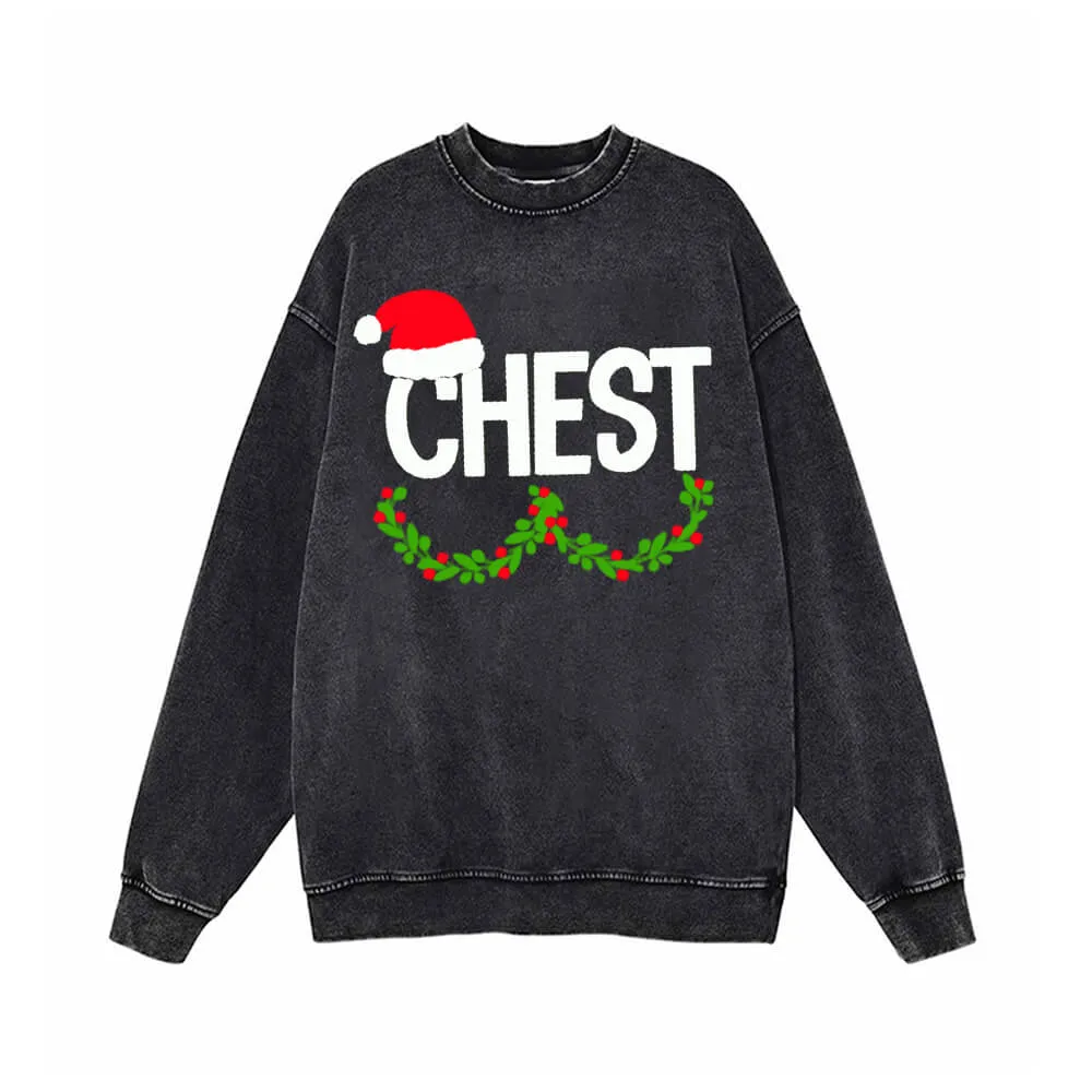 Chest And Nuts Vintage Washed Christmas Couple Sweatshirt
