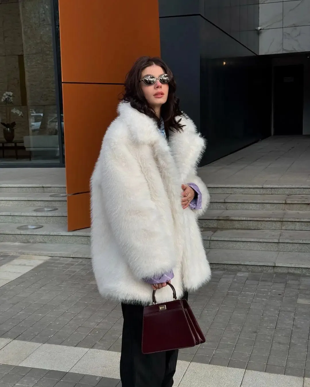 Chic Mid-Length fluffy faux fur Coat