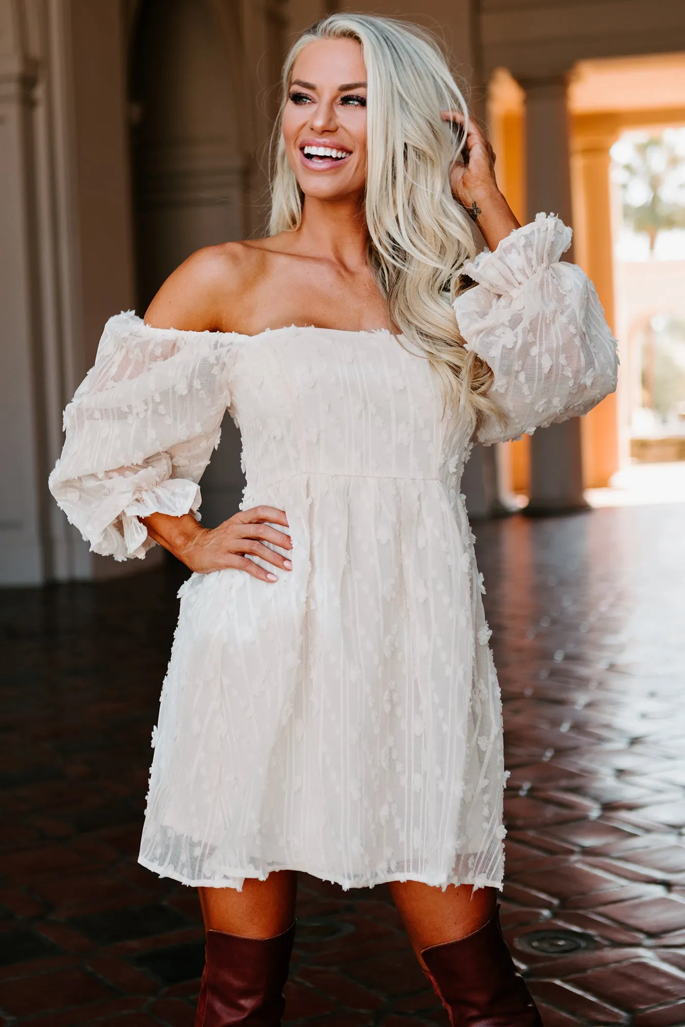 Clementine Embroidered Mesh Babydoll Dress (Ivory)