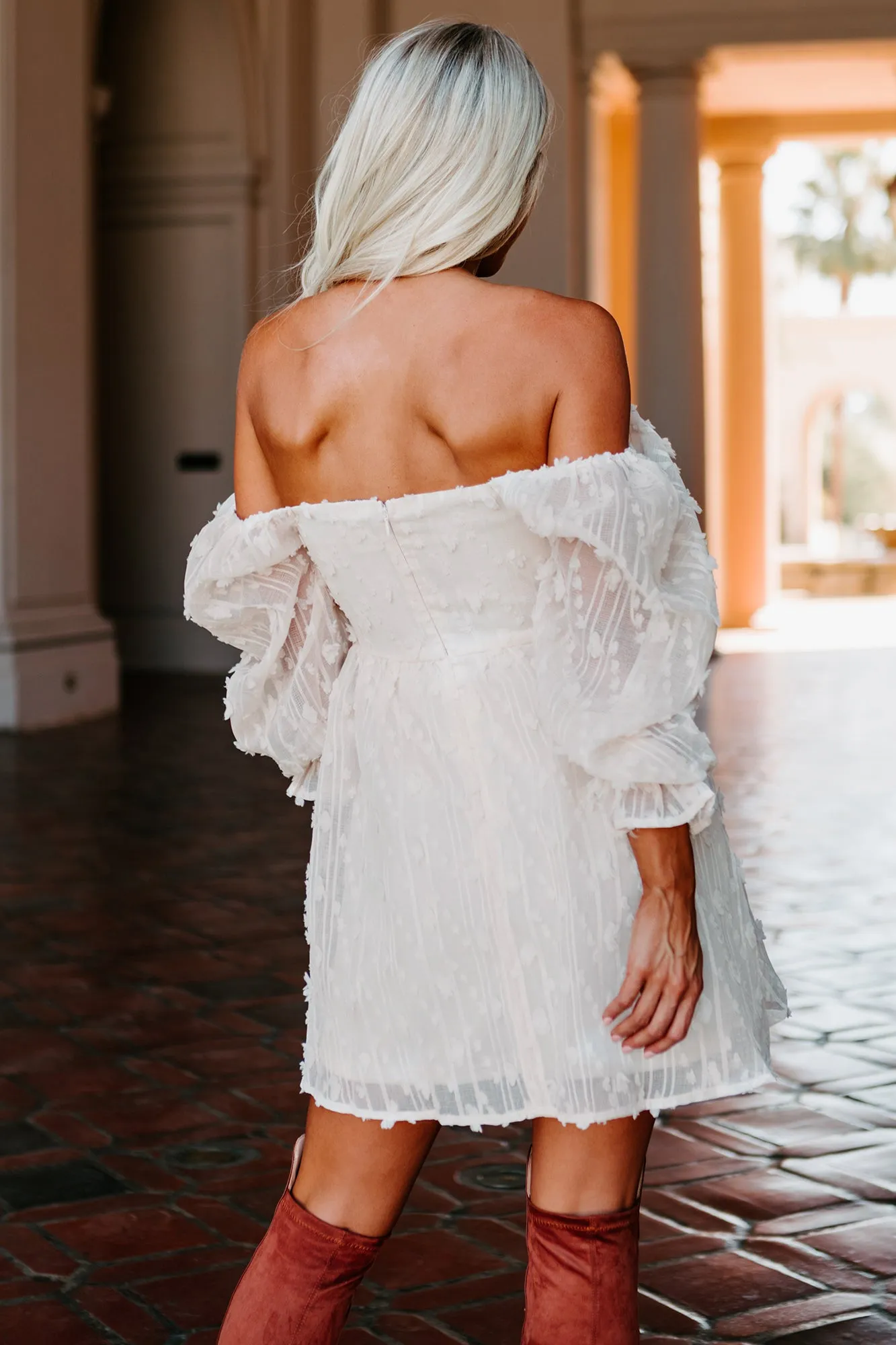 Clementine Embroidered Mesh Babydoll Dress (Ivory)