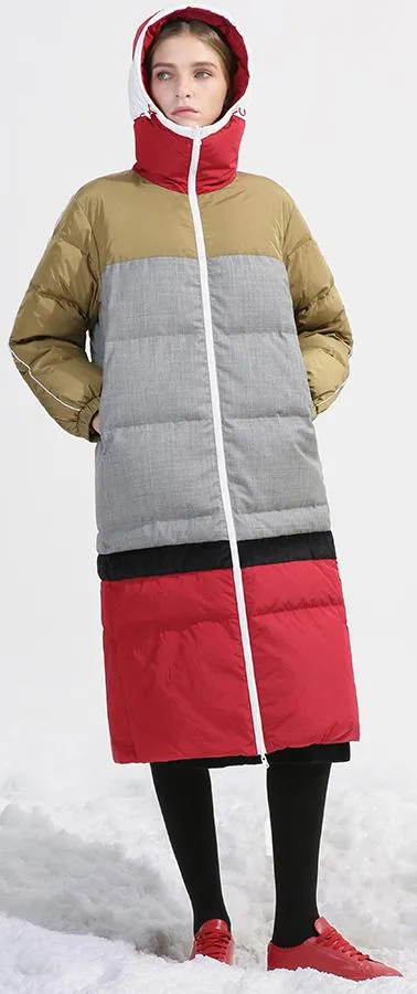 Color-Block Hooded Puffer Coat