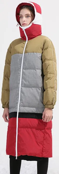 Color-Block Hooded Puffer Coat