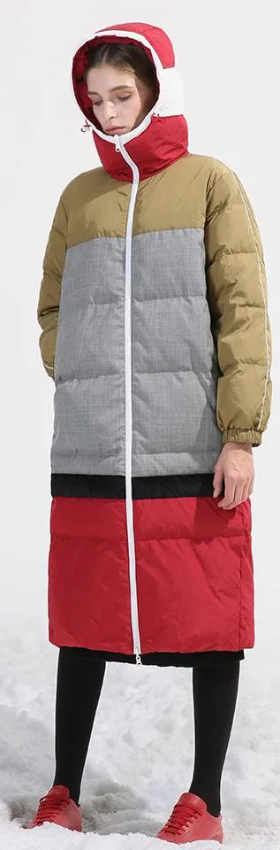 Color-Block Hooded Puffer Coat
