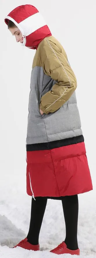 Color-Block Hooded Puffer Coat