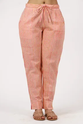 Cotton Hand Block Printed Pant - Peach