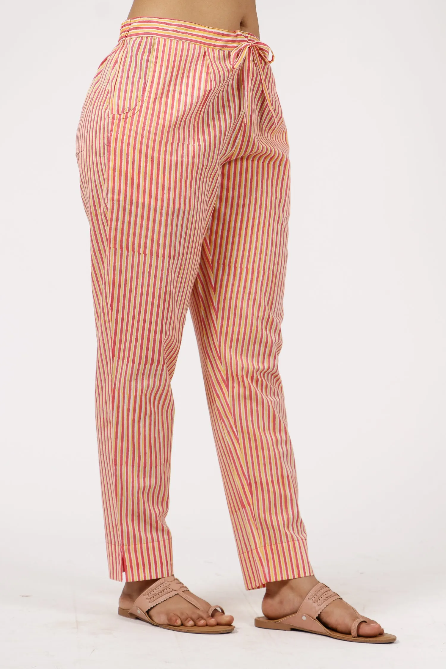Cotton Hand Block Printed Pant - Peach