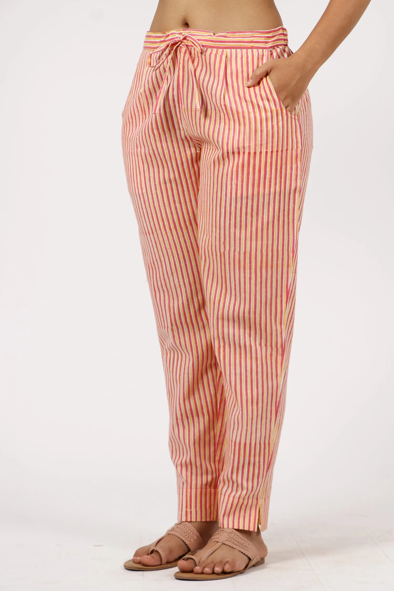 Cotton Hand Block Printed Pant - Peach