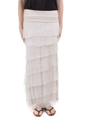 Cream Tiered Silk Skirt - KGG1-CR