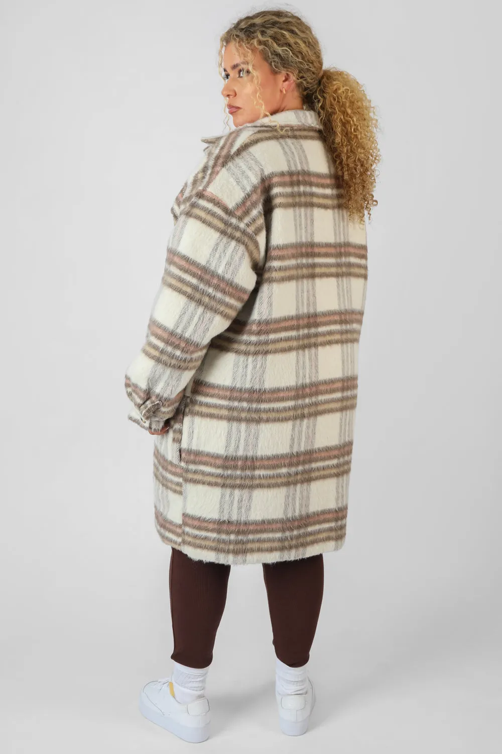 Curve Longline Soft Touch Check Shacket Ecru