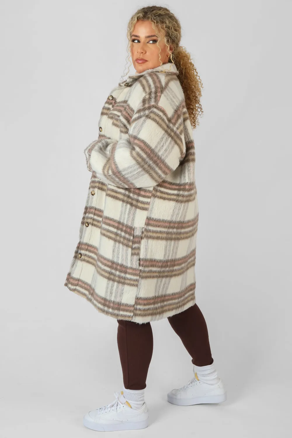 Curve Longline Soft Touch Check Shacket Ecru