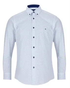 Daniel Grahame Diamond Print Long Sleeve Casual Shirt 12 - White/Blue
