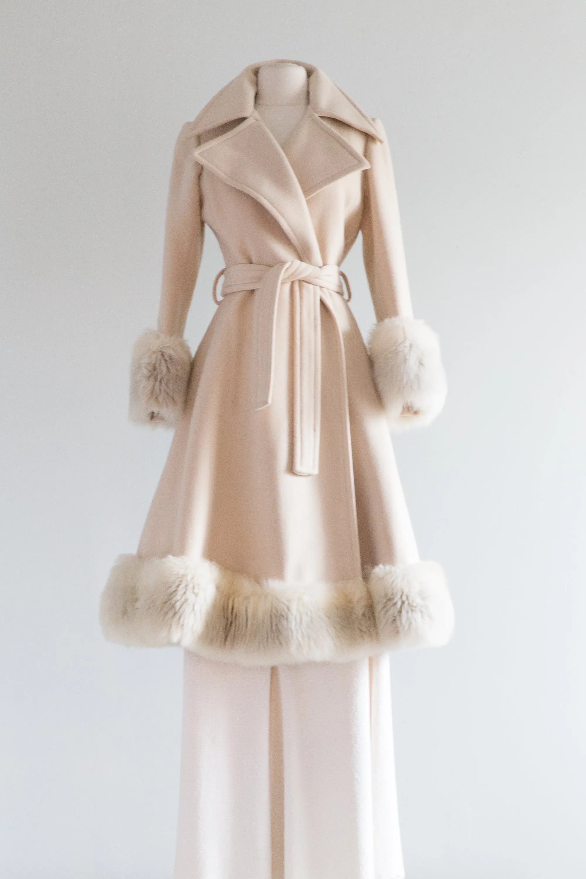 Early 1970s Glam Wool Princess Coat With Fur Trim / Small