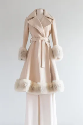 Early 1970s Glam Wool Princess Coat With Fur Trim / Small
