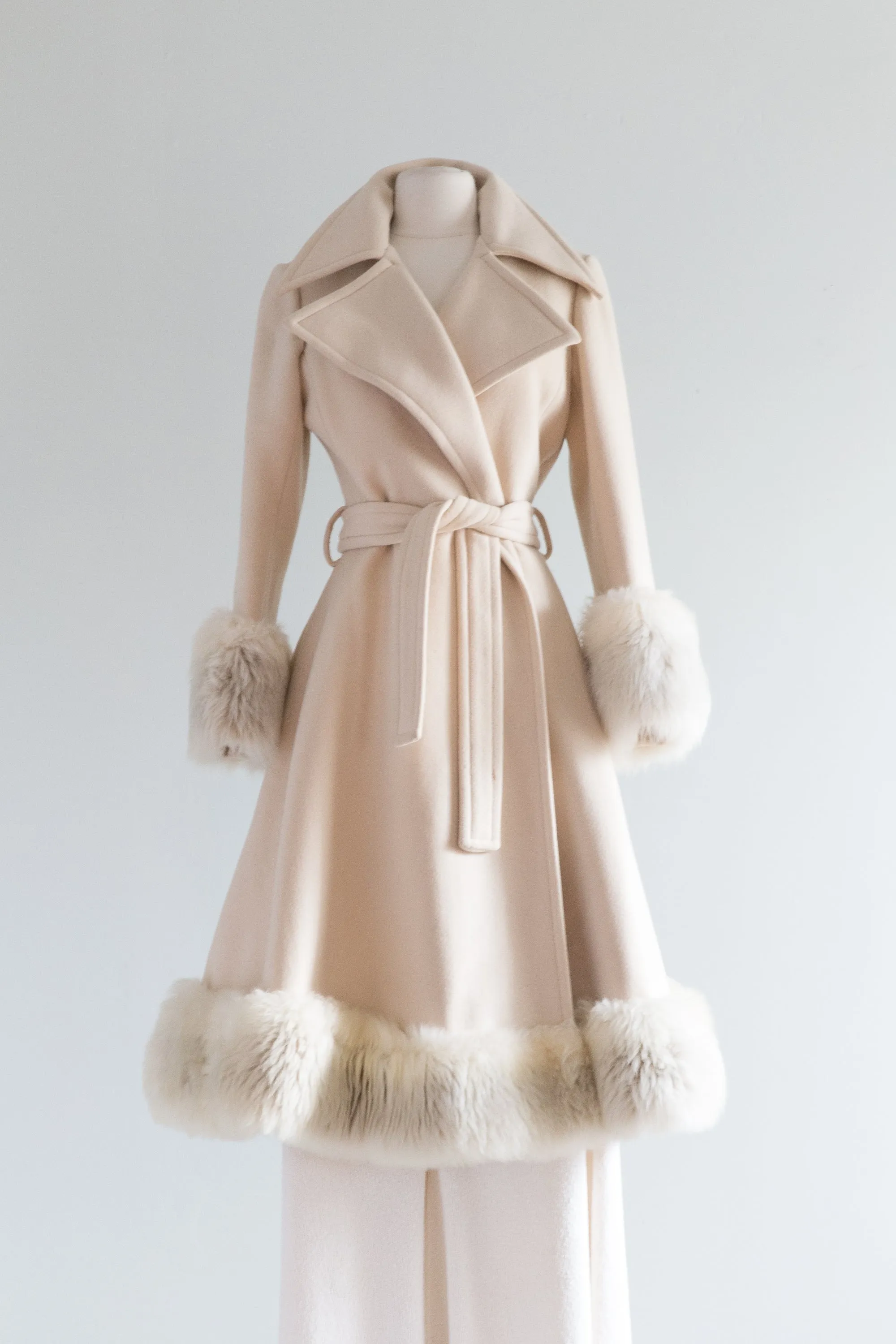 Early 1970s Glam Wool Princess Coat With Fur Trim / Small