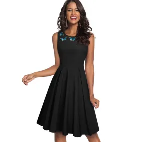 Elegant Embroidery Butterfly Sleeveless A-Line Business Party Women Flare Dress