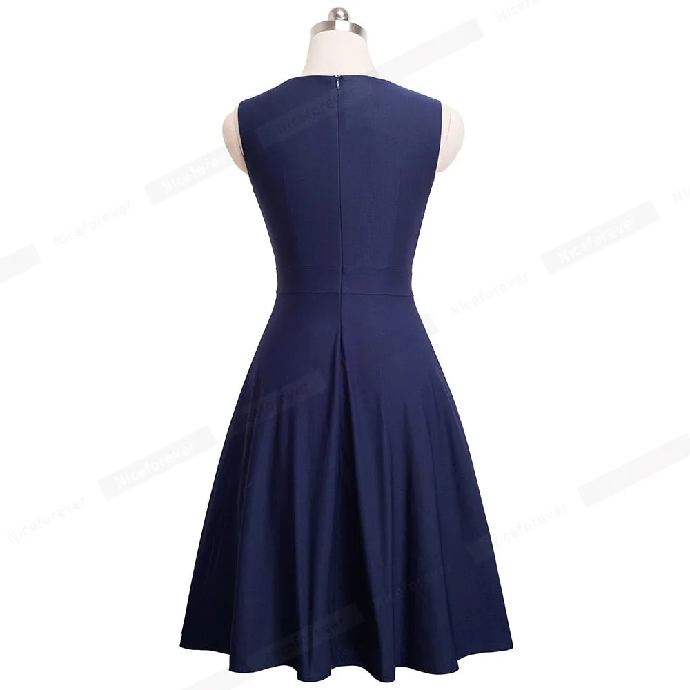 Elegant Embroidery Butterfly Sleeveless A-Line Business Party Women Flare Dress