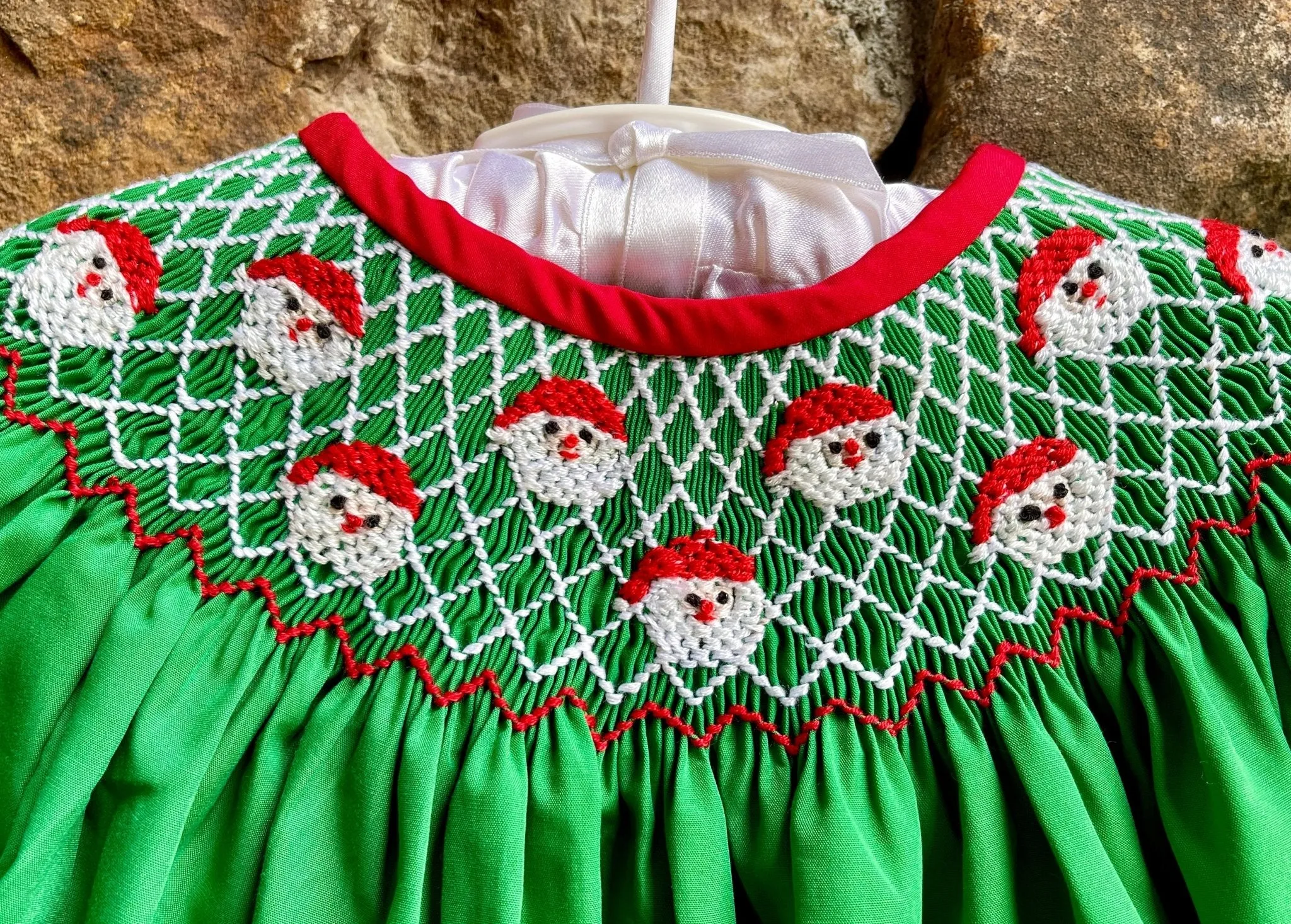 Emerald Green Smocked Christmas Santa Ruffled Pants Set