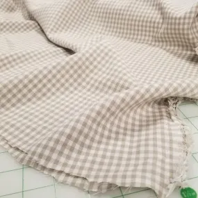 End of Bolt: 2-1/8th yards of Italian Cotton Linen Gingham Checks Taupe and Ivory Woven-155GSM- remnant