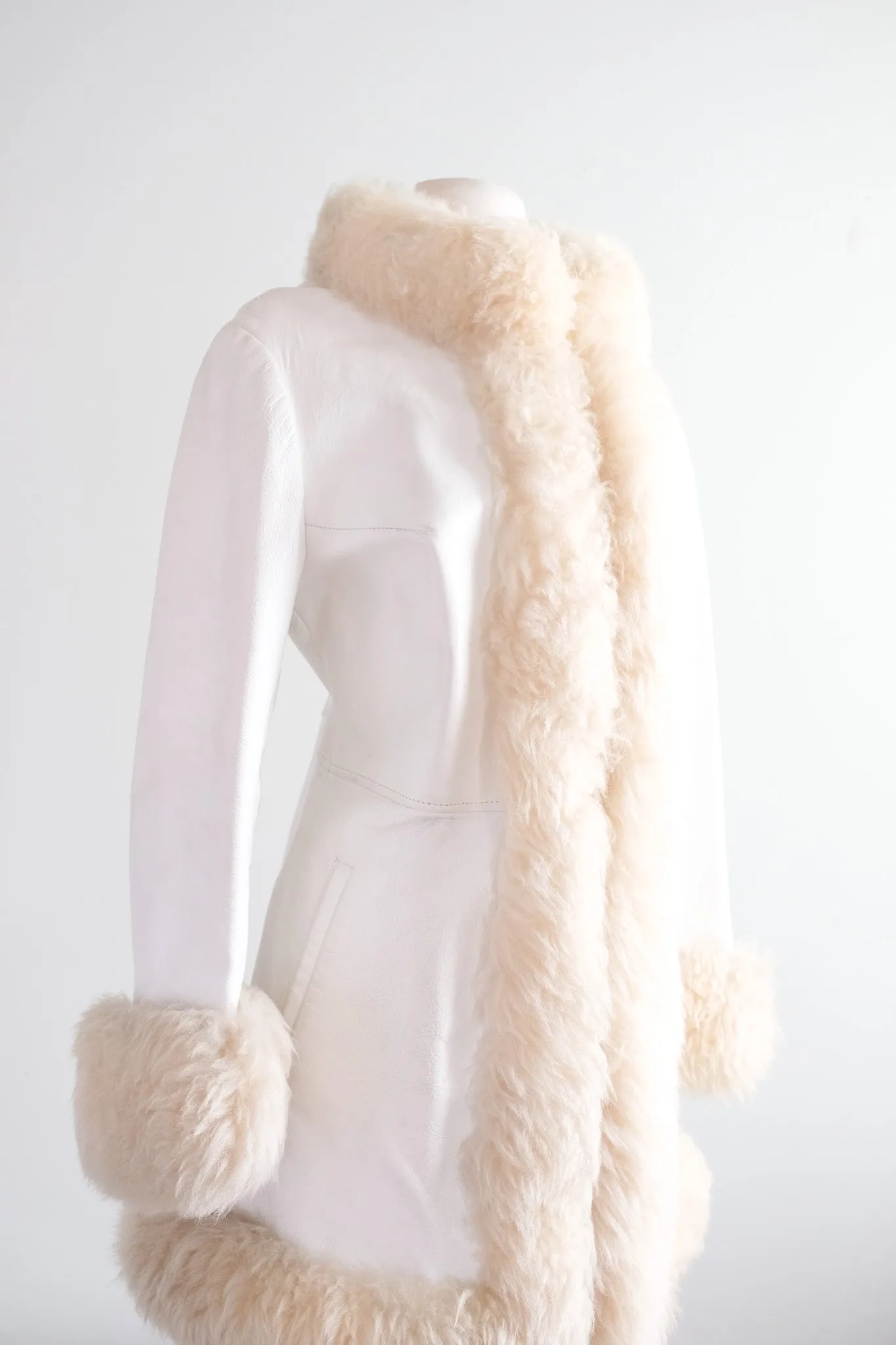 EPIC 1970's White Leather Penny Lane Coat / Sz M