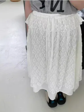 Faldas Mujer De Moda Vintage Lace Skirt for Women's High Waist A-line Jupe Fashion Korean Saia Loose Summer Sweet Skirts