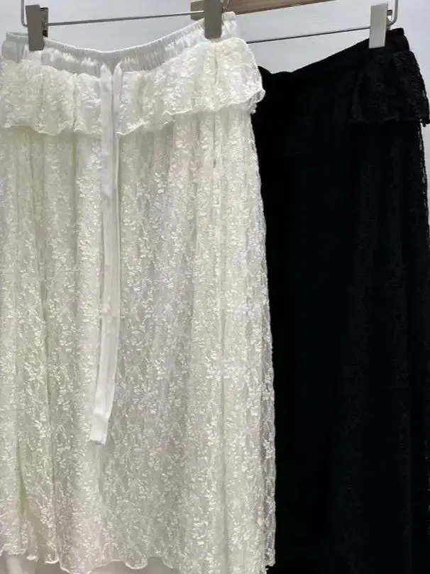 Faldas Mujer De Moda Vintage Lace Skirt for Women's High Waist A-line Jupe Fashion Korean Saia Loose Summer Sweet Skirts