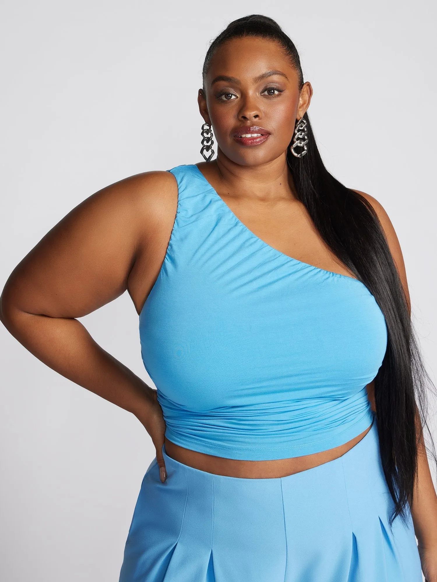 Fashion To Figure - Crisanta Asymmetric One Shoulder Ruched Top