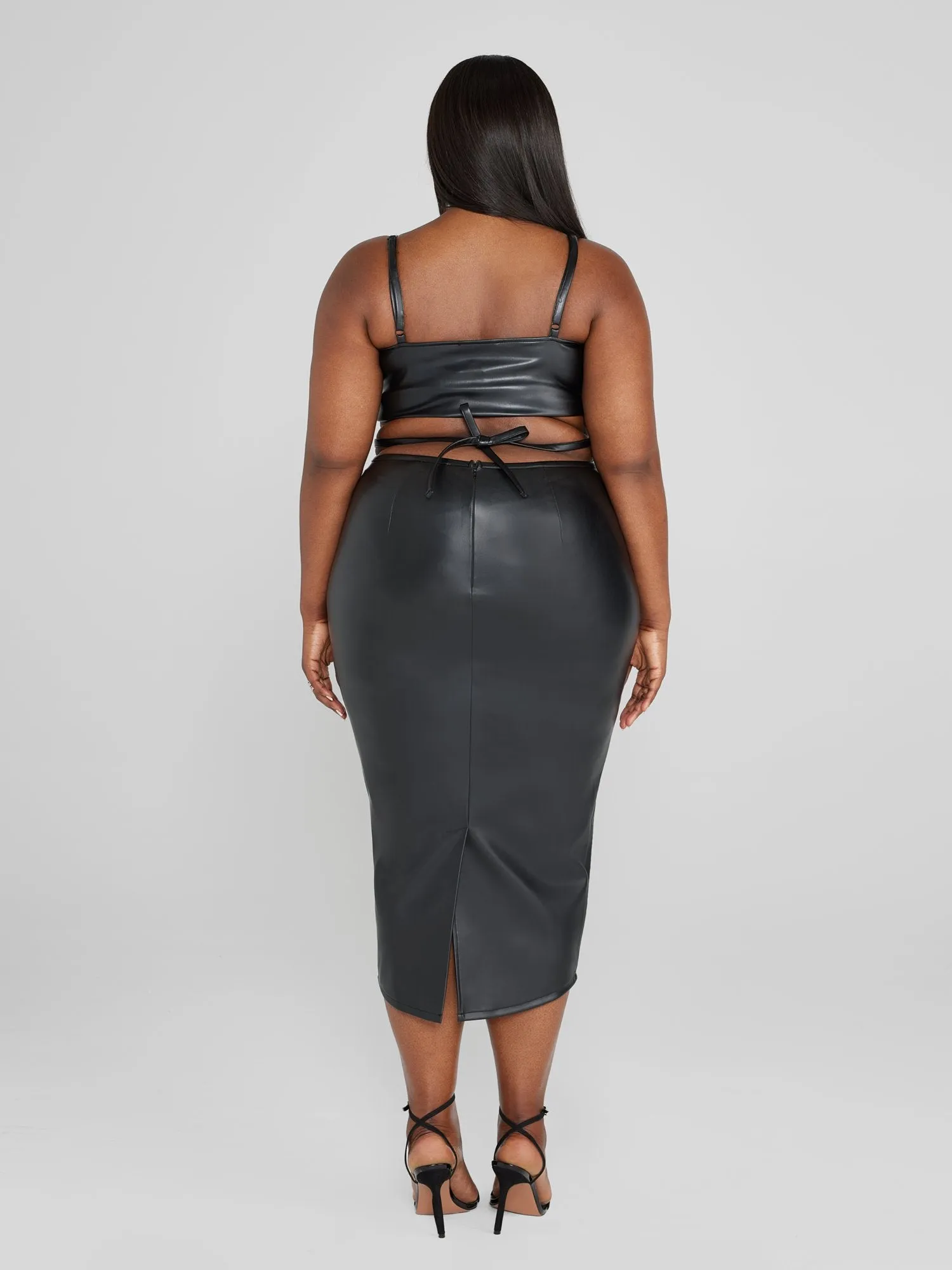 Fashion To Figure - Denisse Faux Leather Waist Strap Midi Skirt