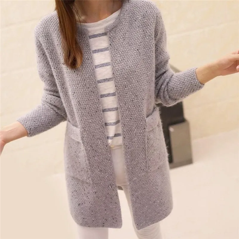 FashionSierra - Solid Color Pockets Knitted Sweater Tunic Cardigan