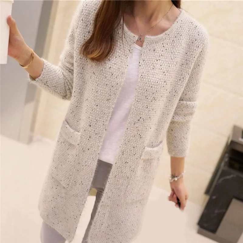 FashionSierra - Solid Color Pockets Knitted Sweater Tunic Cardigan
