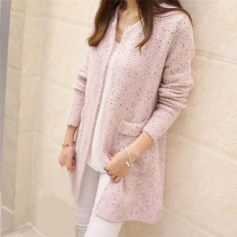 FashionSierra - Solid Color Pockets Knitted Sweater Tunic Cardigan