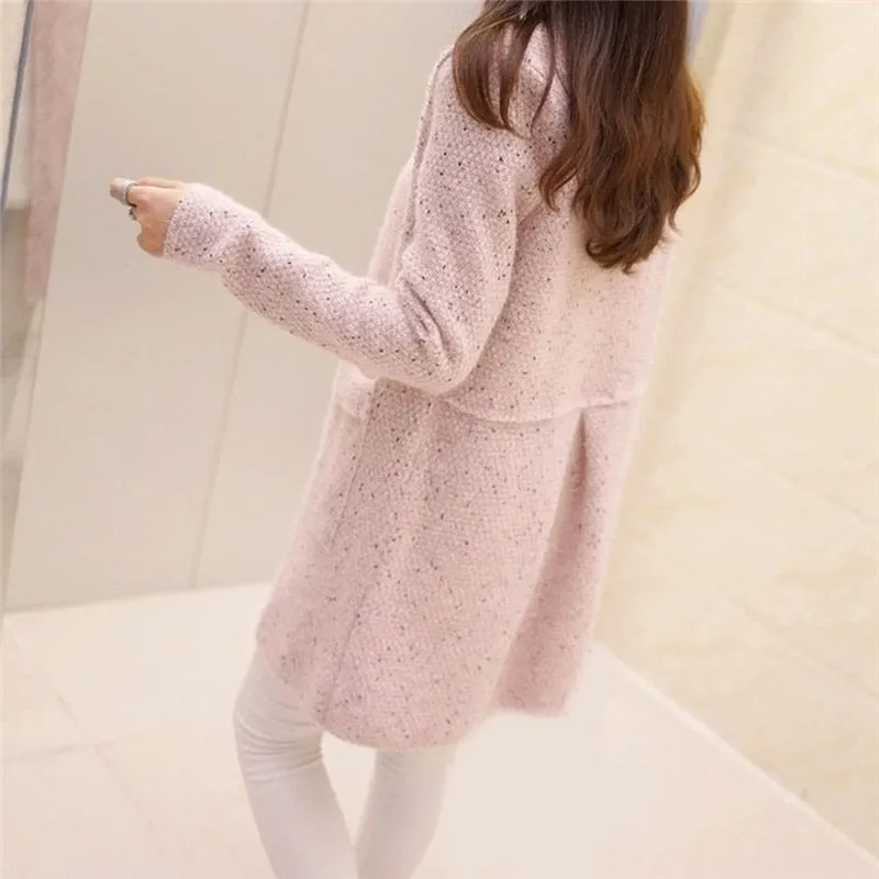 FashionSierra - Solid Color Pockets Knitted Sweater Tunic Cardigan