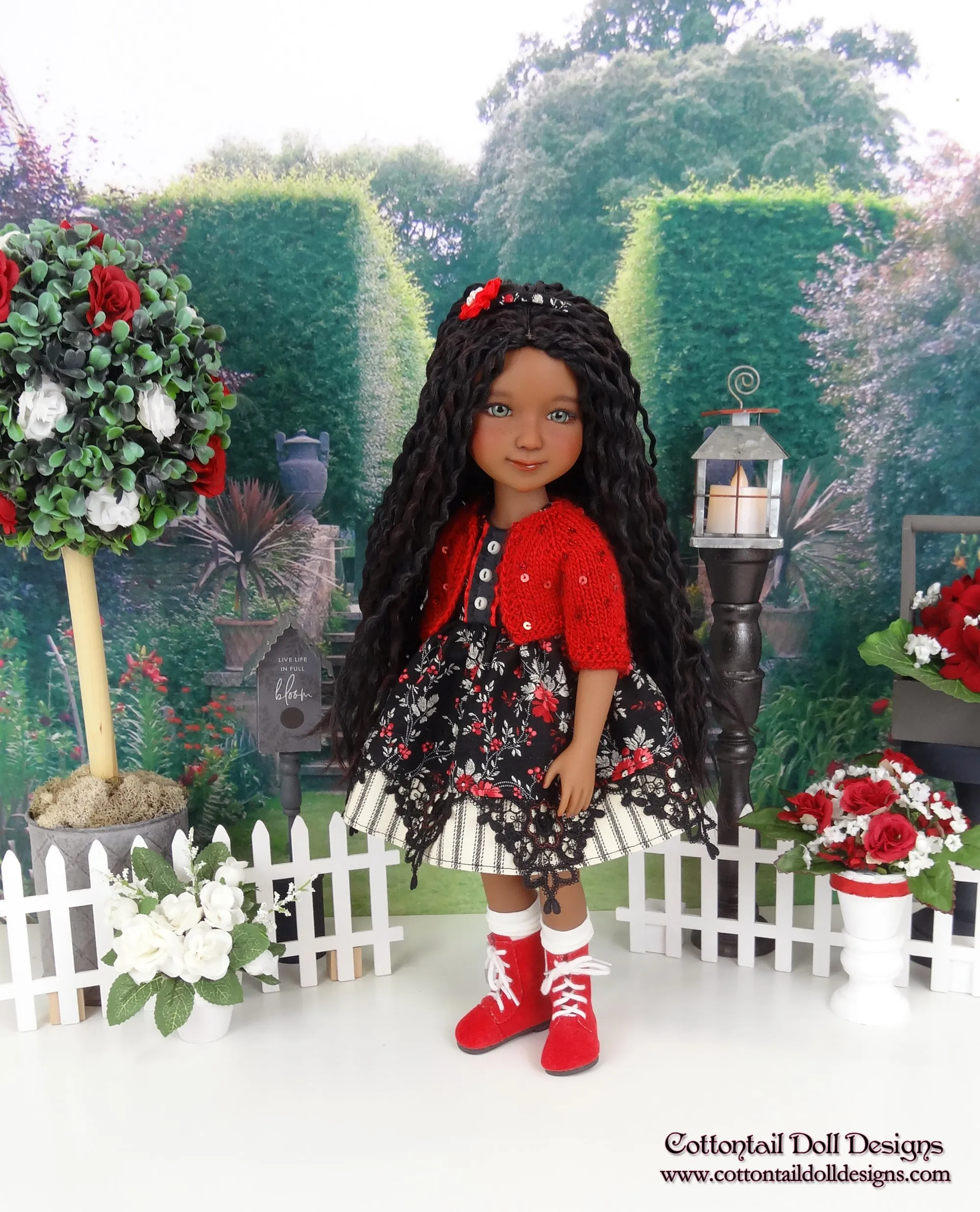Floral Elegance - dress and sweater with boots for Ruby Red Fashion Friends doll