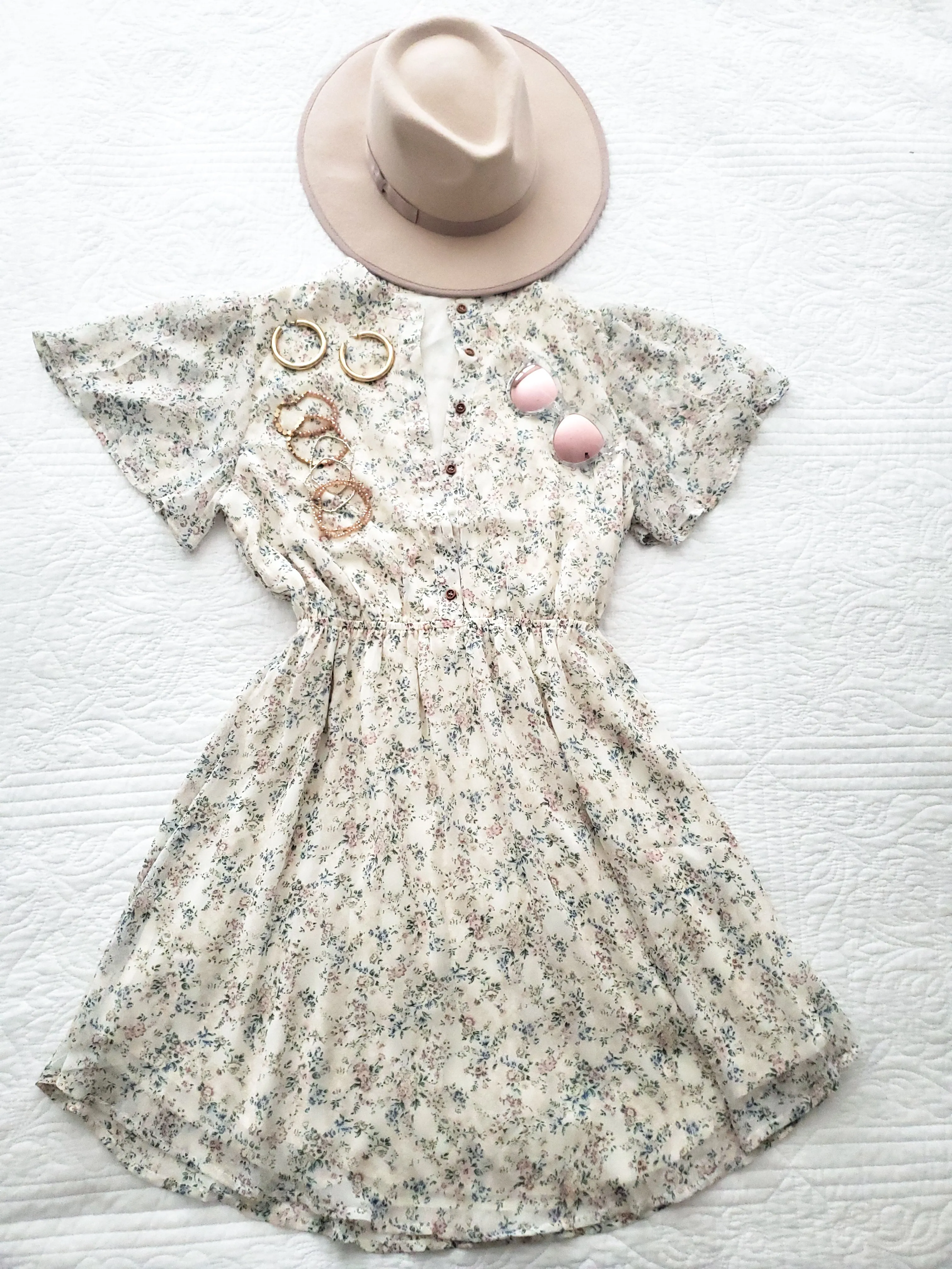 Floral Print Button Down Short Sleeve Dress