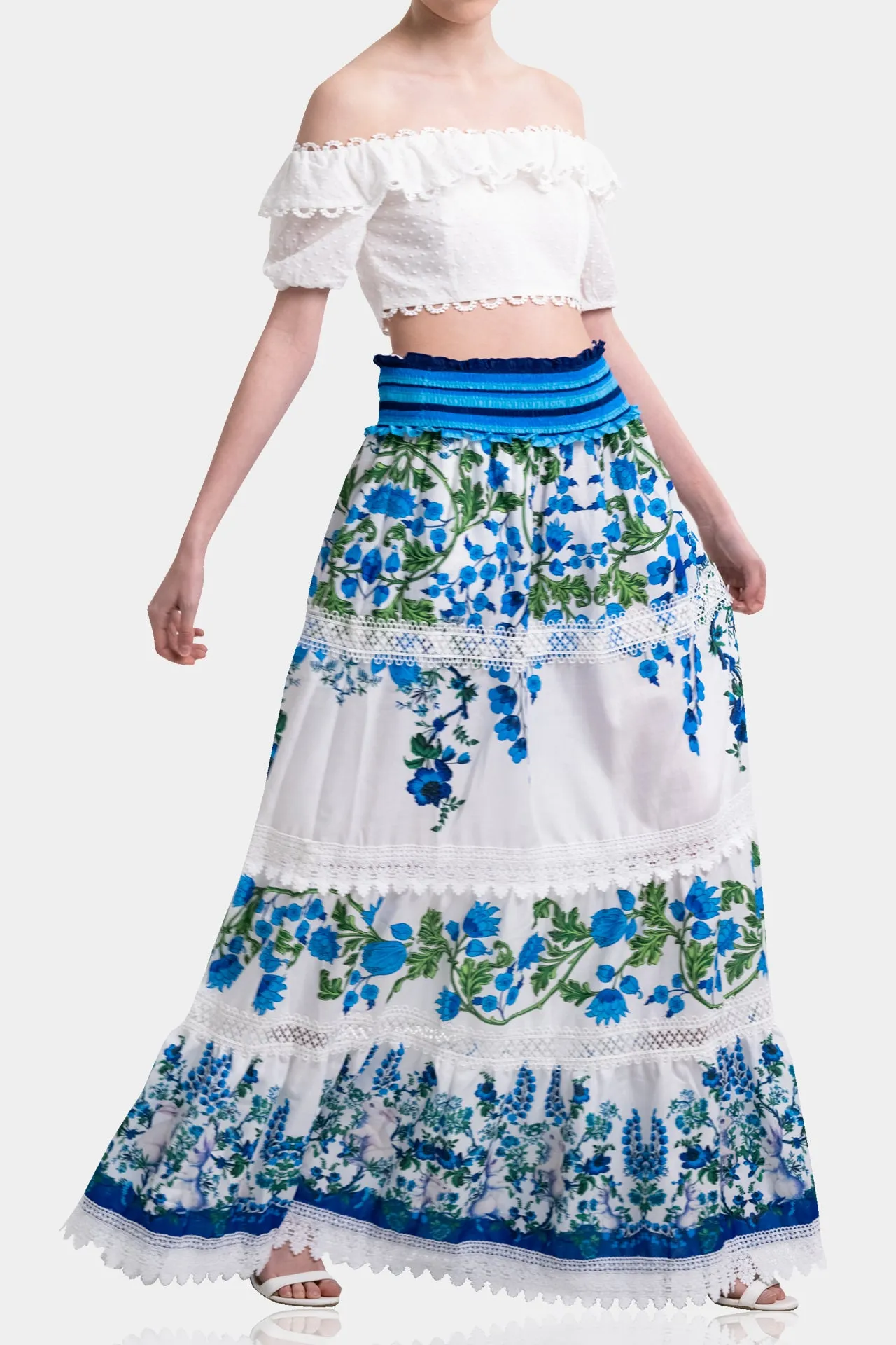 Floral Print Maxi Skirt in Cotton