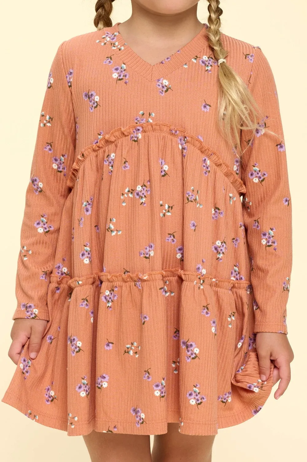 Floral Printed Rib Babydoll Dress