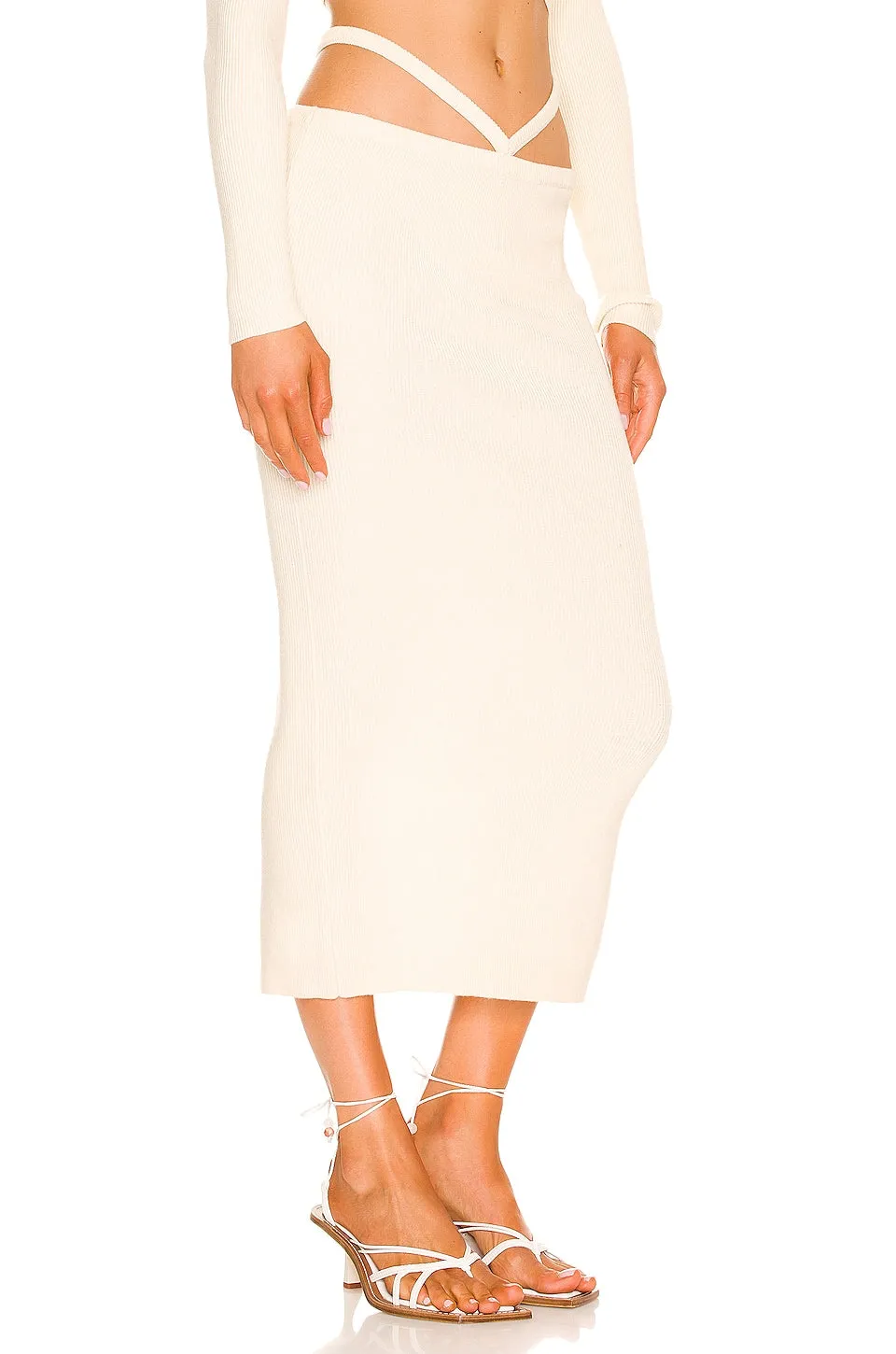 For Love & Lemons Mona Midi Skirt in Ivory