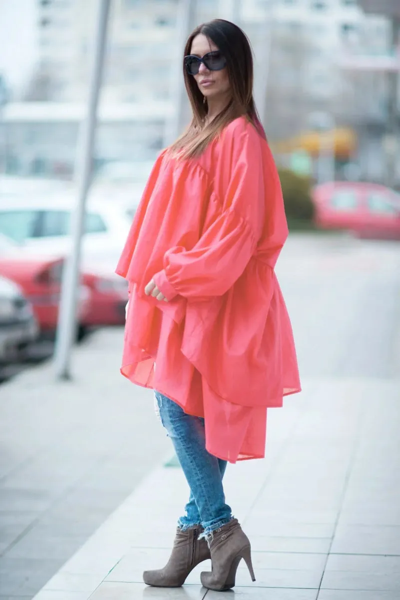 FRANY Coral Asymmetric Flounces Top on SALE