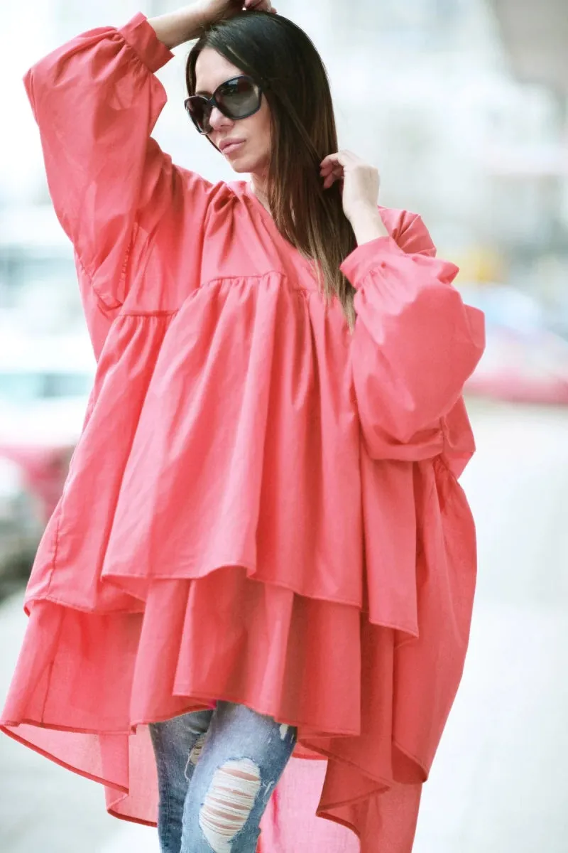 FRANY Coral Asymmetric Flounces Top on SALE