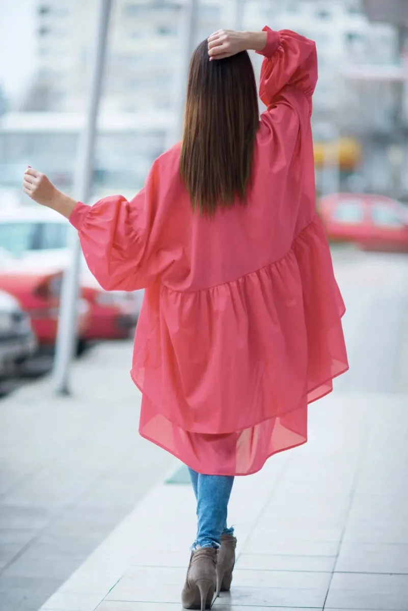 FRANY Coral Asymmetric Flounces Top on SALE
