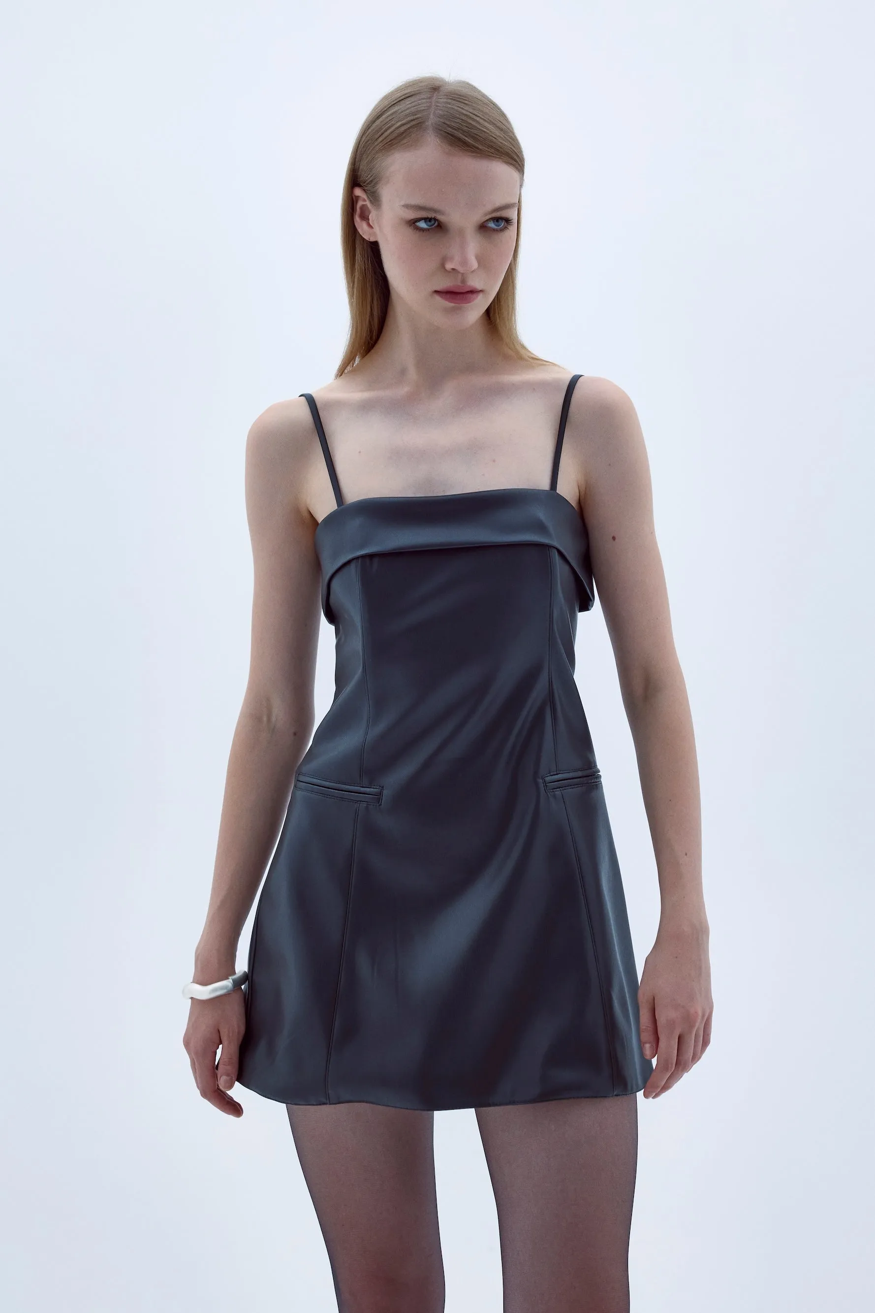 Gaia Mini Leather Dress in Black