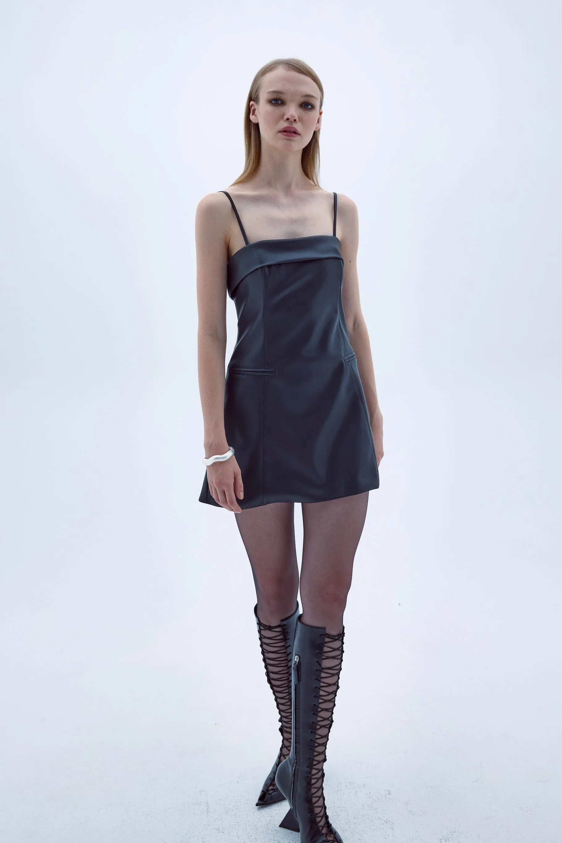 Gaia Mini Leather Dress in Black