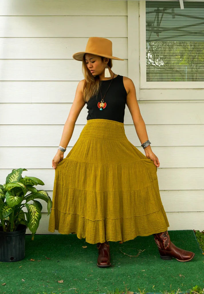 Golden Harvest Organic Double Gauze Cotton Tiered Maxi Skirt