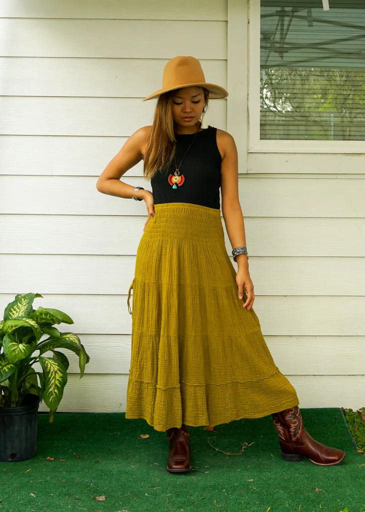 Golden Harvest Organic Double Gauze Cotton Tiered Maxi Skirt